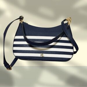 Lauren Ralph Lauren Blue and Cream Shoulder Bag